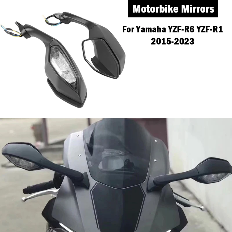 

For Yamaha YZF R6 YZFR6 15-2023 YZF R1 YZFR1 YZF-R1 Motorcycle Foldable Mirror LED Turn Light Signals Rear View Rearview Mirrors