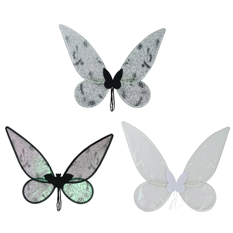 

HX6F Spiderweb Designs Fairies Butterfly Wing For Halloween Fancy Dress Soft Organza Fabric Quick Wear Costume Accessory