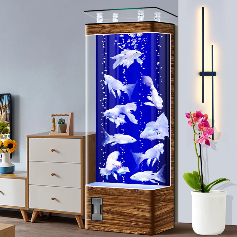 

LH hot bending integrated forming fish tank living room household small and medium floor aquarium against the wall