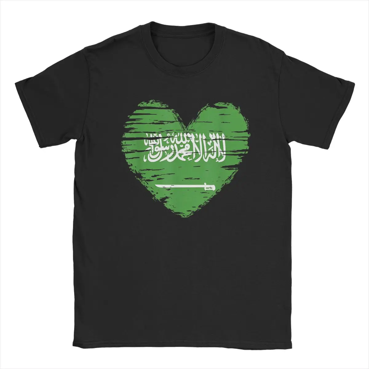 Saudi Arabia Heart Flag T Shirts Men's Cotton Casual T-Shirts Round Collar Tees Short Sleeve Clothes New Arrival