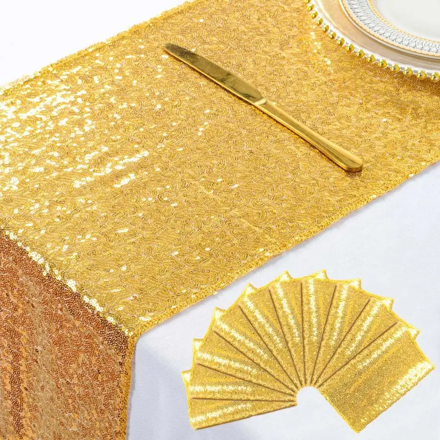 

10 Pieces12 x108 GoldSequinTableRunners Wedding Party Catering Event Gold Table Runner Gold Christmas Decoration Glitter Fabric