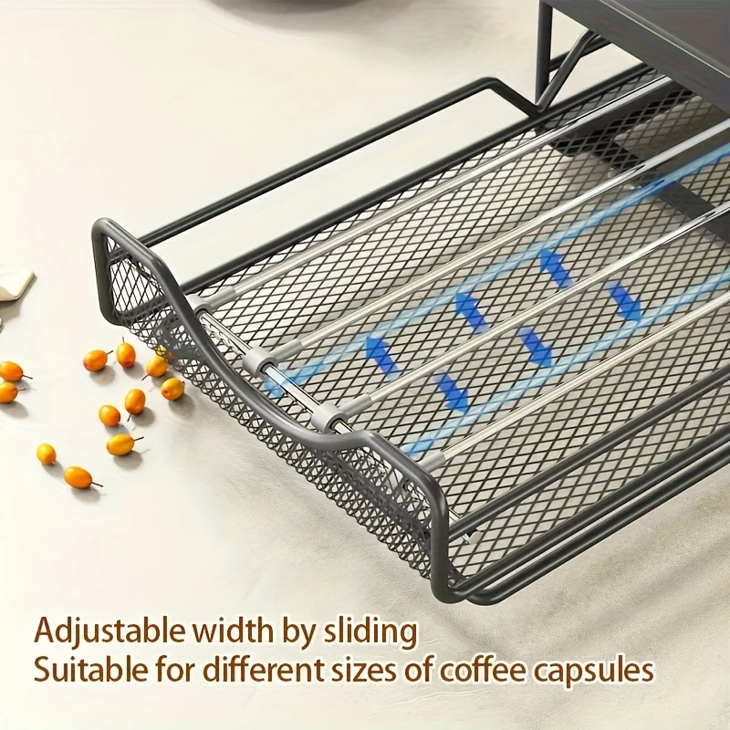 KIXOT 1pc Pod Stand, Adjustable Metal Coffee Capsule Storage Drawer, Countertop Drawer Type Coffee Pod Storage Holder