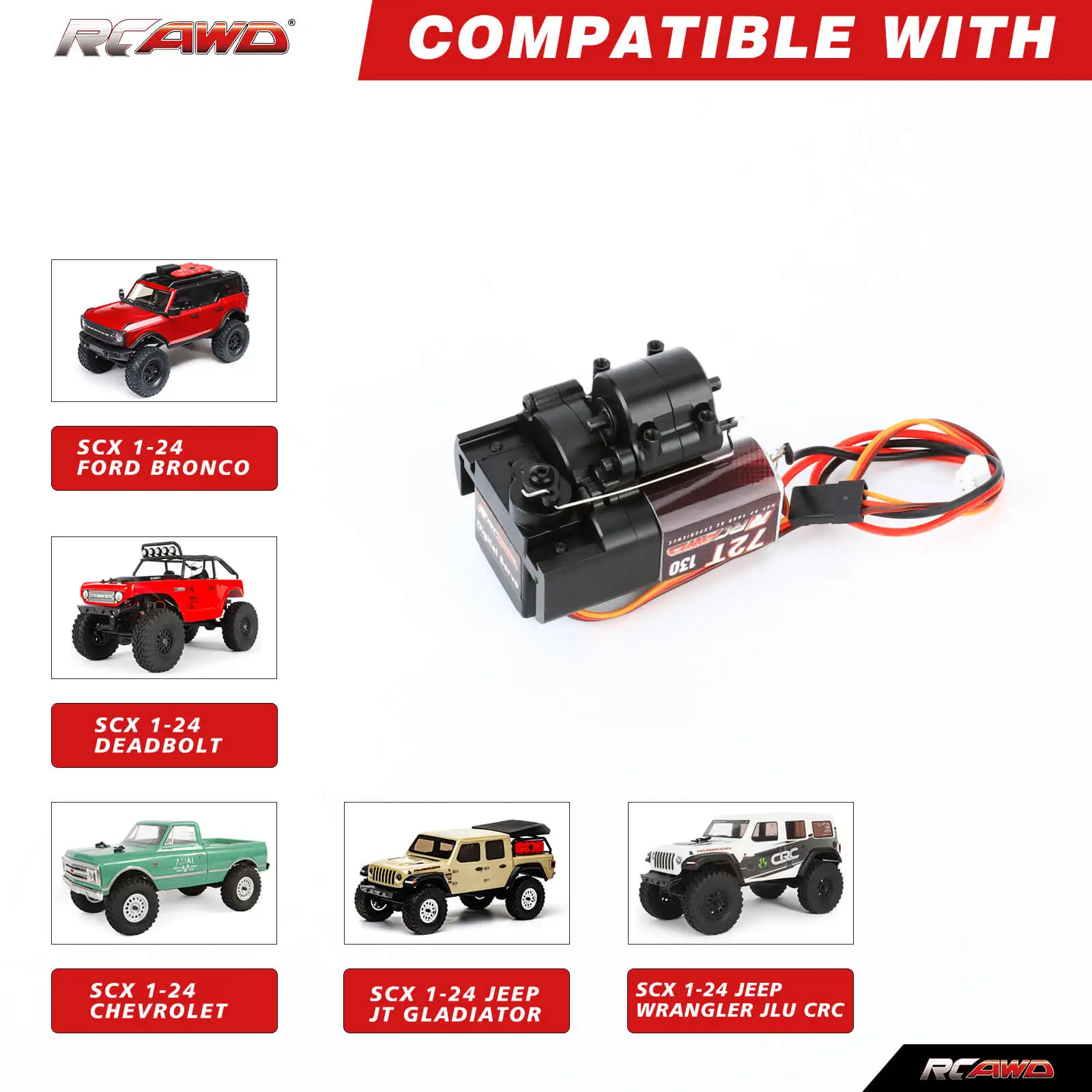 RCAWD Alloy 130 motor 72T Center Gear box modification kit for Axial 1/24 SCX24 crawlers upgrades parts