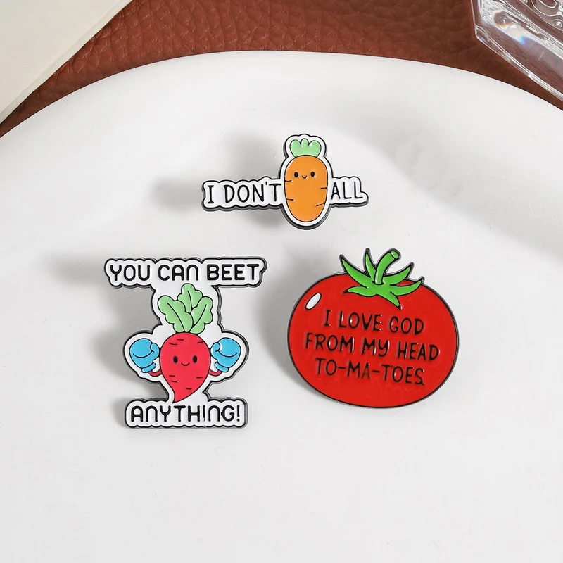 Vegetable Pun Enamel Pin Tomato I Love God From My Head To-MA-Toes Radish Wearing Boxing Gloves You Can Beet Anything Brooch Pin