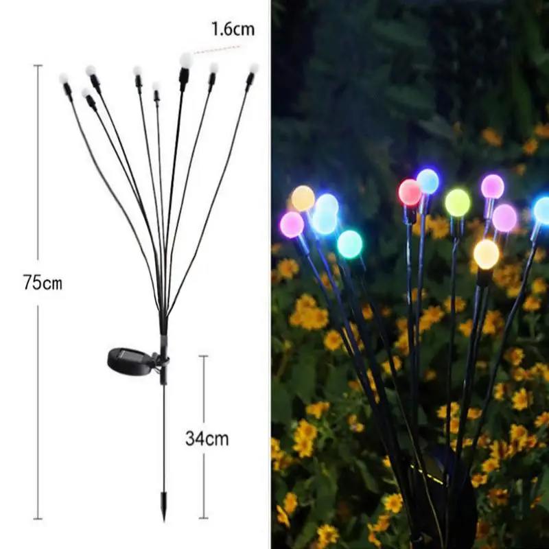 LED Solar Powered Garden Lights, Firefly Lights, Luz solar impermeável ao ar livre, Luzes de paisagem para decoração do pátio