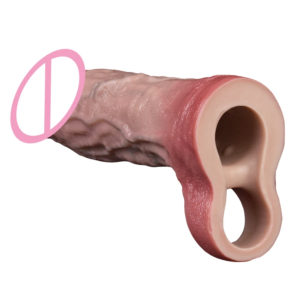 LEZEE تهتز القضيب كم مع كيس الصفن حلقة سيليكون واقعية دسار غمد الديك محسن ديك المكبر الجنس لعب للرجال #6