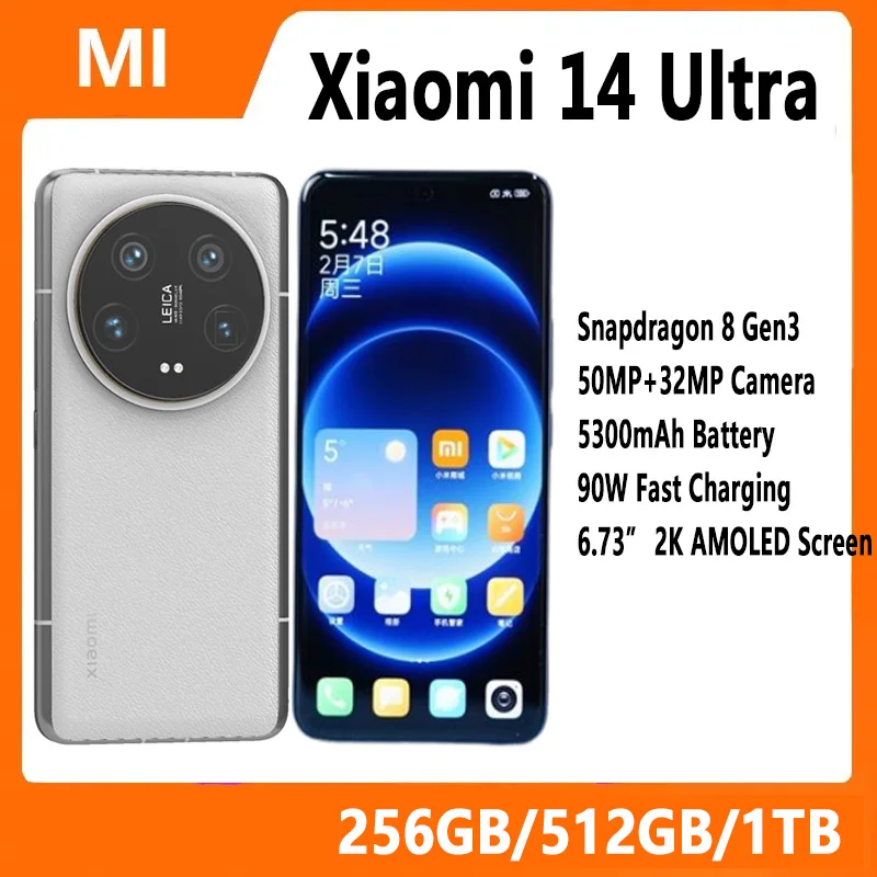 Xiaomi 14 Ultra Original Snapdragon 8 Gen3 6.73” 2K AMOLED Screen 5300mAh 90W Fast Charging 50MP+32MP