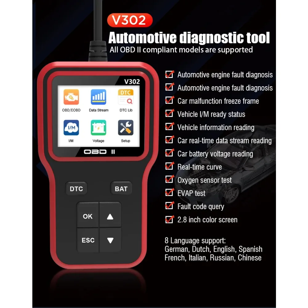 

Универсальный диагностический сканер OBD2, считыватель кодов неисправностей двигателя автомобиля с цифровым дисплеем, совместимый со всеми автомобилями по протоколу OBDII