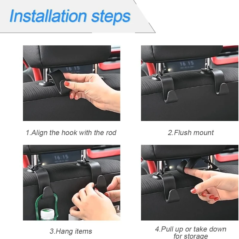 4/8Pcs Invisible Car Headrest Hooks Multi-purpose Back Seat Hanger Auto Interior Storage Hooks For Bags Clothes Groceries
