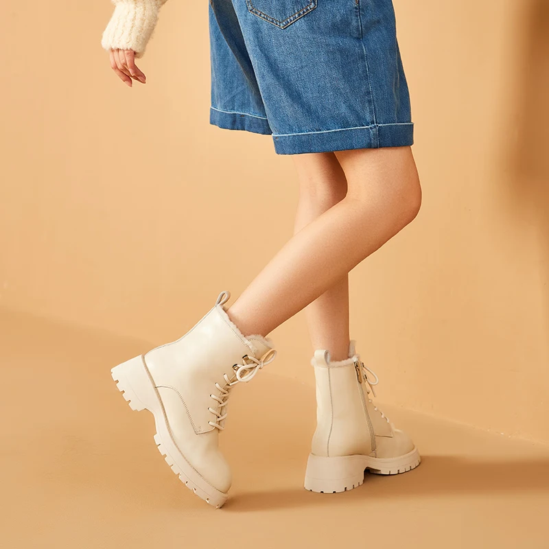 BeauToday Ankle Boots 2023 New Arrival Women Platform Round Toe Winter Ladies Cow Leathe Shoes Thick Sole Handmade B03A02