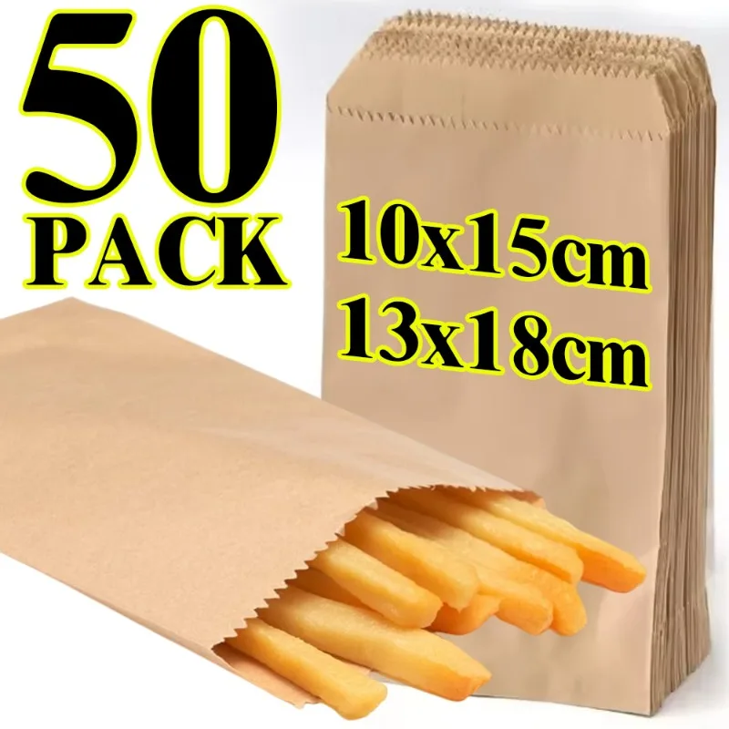 

10-50 упаковок, пакеты из крафт-бумаги, коричневый, изысканный подарочный пакет, перерабатываемые пакеты на вынос, упаковочная сумка для выпечки, оптовая продажа для хранения конфет
