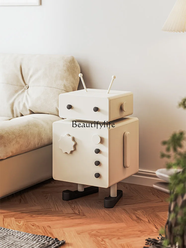 

Robot Bedside Table Cream Style Bedroom Solid Wood Paint Sofa Storage Cabinet