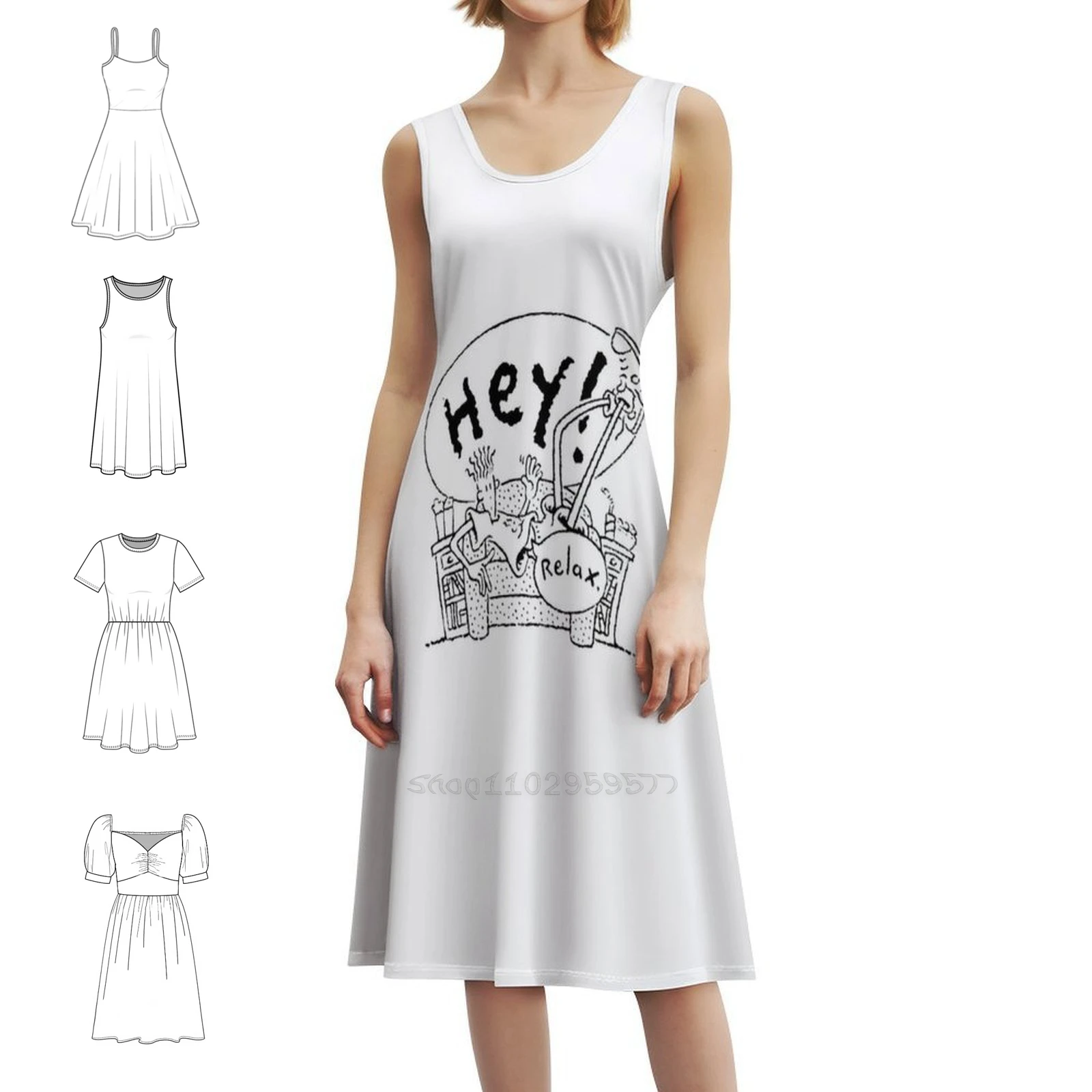 

Fido Dido-Best Cartoon Characters Preppy Style Mini Dress For Women A-Line Loose Fit Casual Day Dress Fido Dido Icon