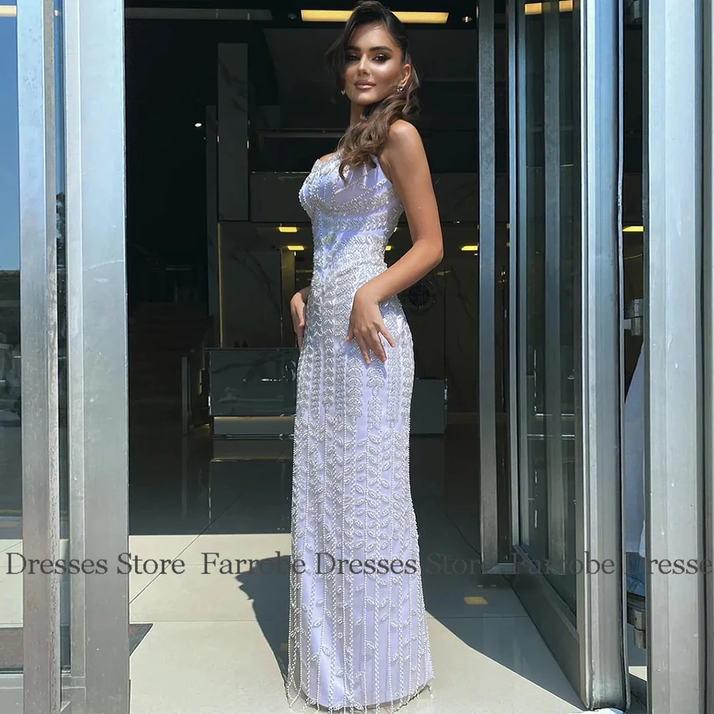 Luxury Evening Gowns 2025 Dubai Satin Sheath/Column Celebrity Dress Sky Blue Square Neck Rhinestone/Crystals Party Dress Long