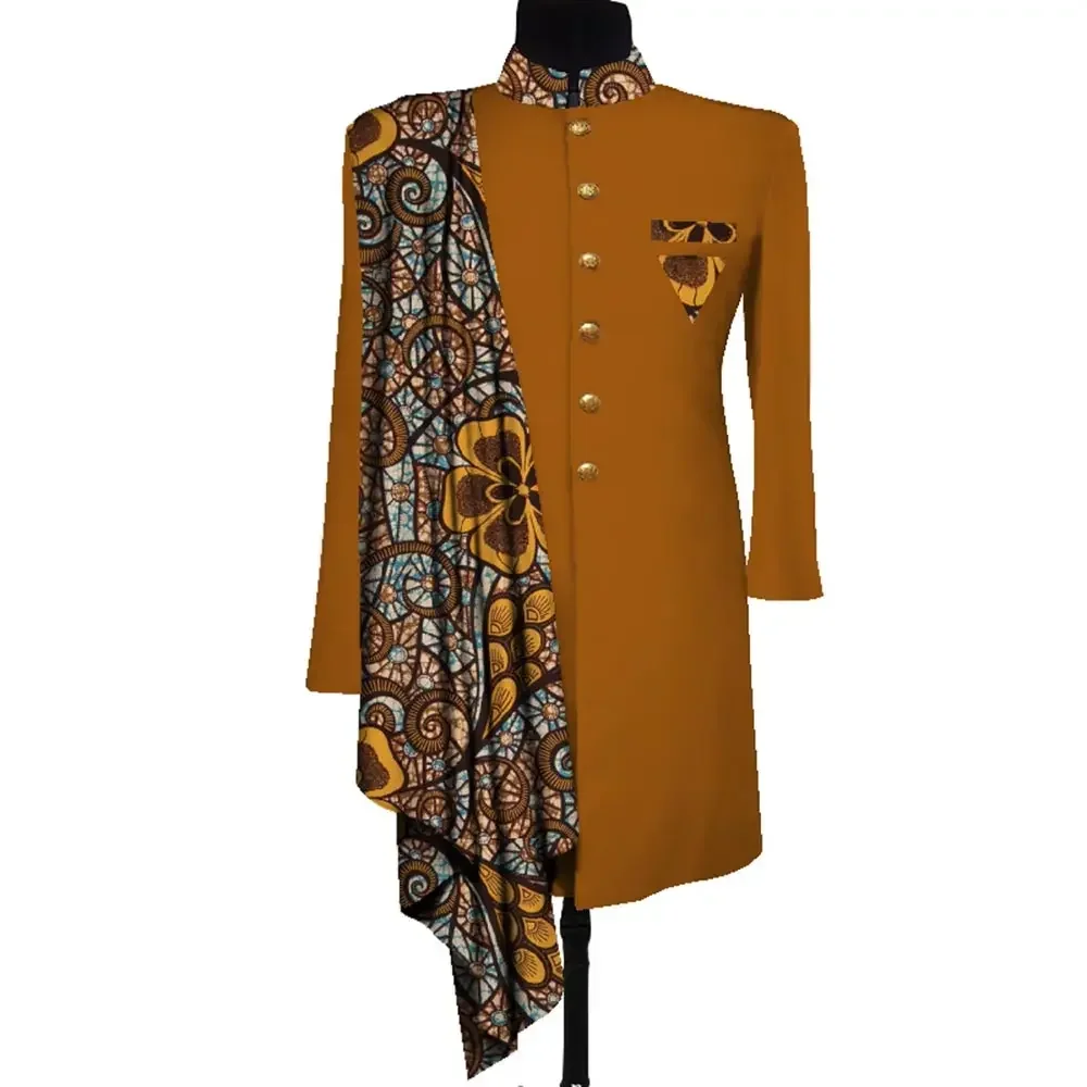 Afrikanische Männer Mantel Langarm Männer Kleidung Anzug Jacke Dashiki Tops Mantel Drucken Patchwork Blazer Hochzeit Kleid Anzug Hemd WYN1055