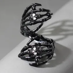 Punk Skull Silver Color Rings for Men Goth Hand Skeleton Black Couple Emo Fashion Jewelry Anillos Hombre