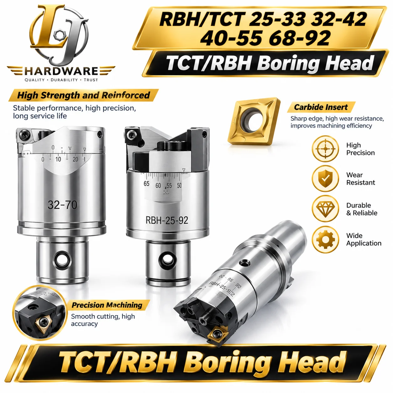 RBH TCT Double Edged Rough Boring Head 25-33 32-42 40-55 68-92 Adjustable BT30 BT40 LBK CNC High Efficiency Roughing Tool
