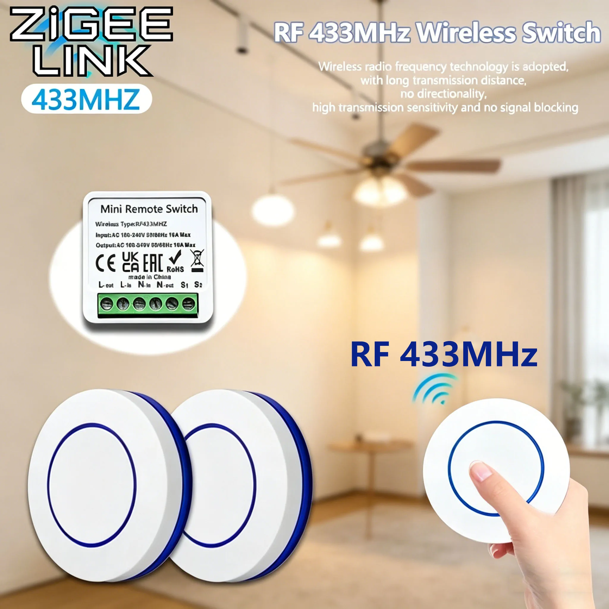 RF Wireless Lights Switch 433MHz Mini Remote Control Relay R
