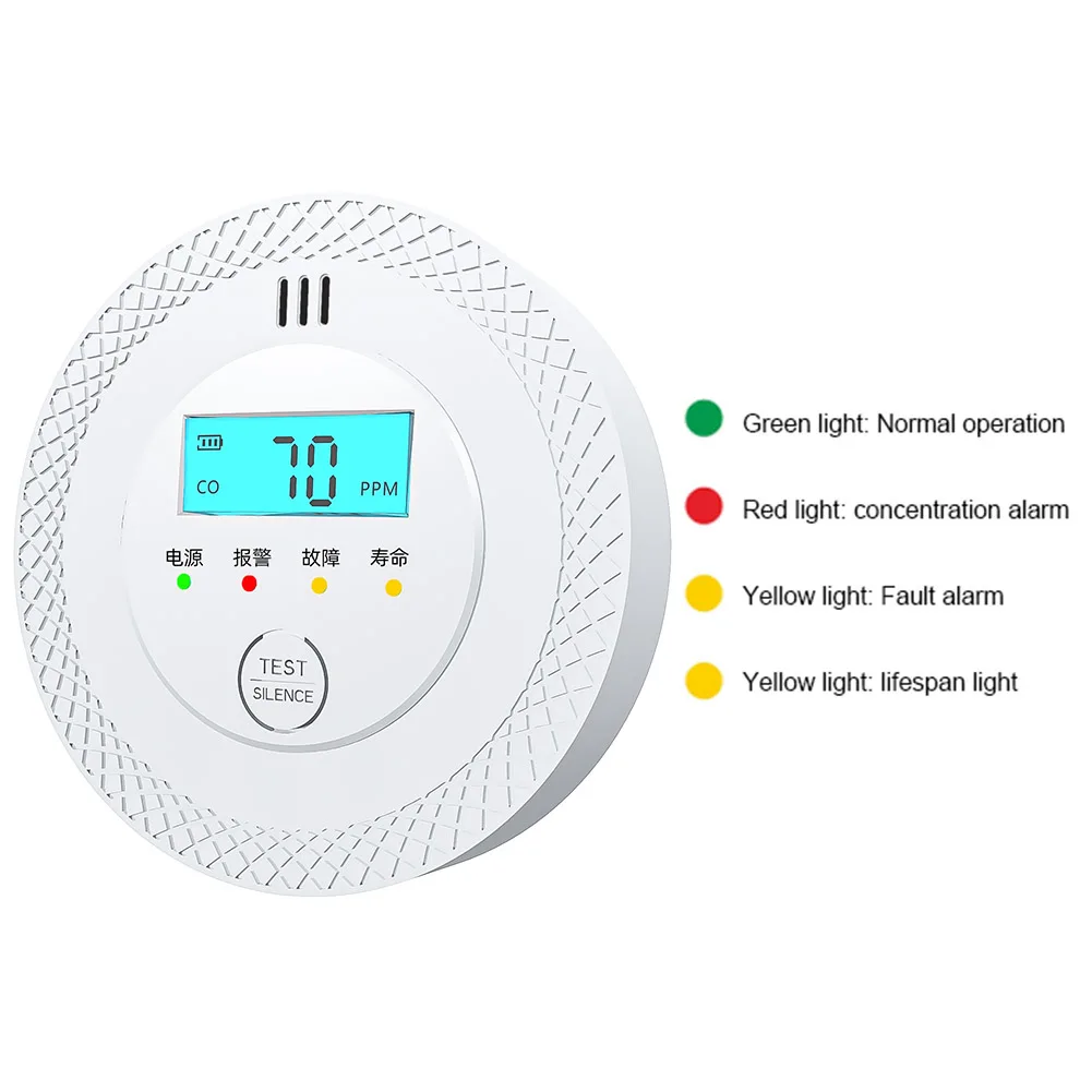 CO Alarm Sensor 85dB High Sensitive Warning CO Detector with LEDs Carbon Monoxide Detector Alarm LCD Display for Home Hotel