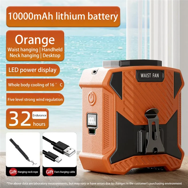 ABJF-Whirlwind مروحة عرض رقمية 5 سرعات عالية السرعة USB شحن مروحة الخصر المثبتة على الرقبة