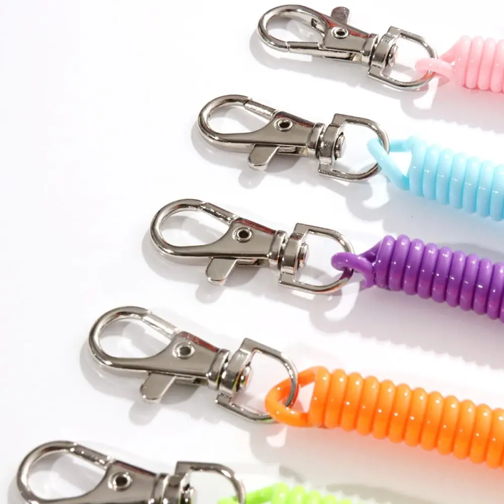 18cm Spiral Elastic Spring Rope Keychain Key Ring Metal Carabiner For Outdoor Anti-lost Phone Spring Key Cord Clasp Hook