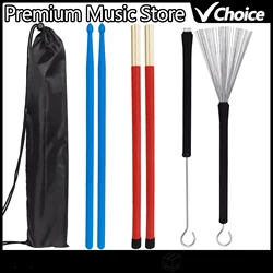 Drum Brushes Sticks Set 1 Pair Drum Brushes Nylon Drumstick Drum Sets Brush And Bamboo Drumstick Percussion Accessories