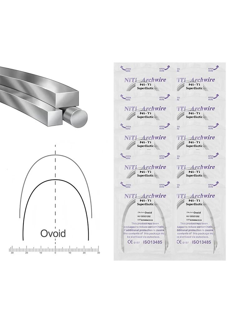 100 pièces = 10 fils d'arc orthodontique NiTi Super élastiques, formes rondes, rectangulaires et ovïdes pour le traitement des appareils dentaires