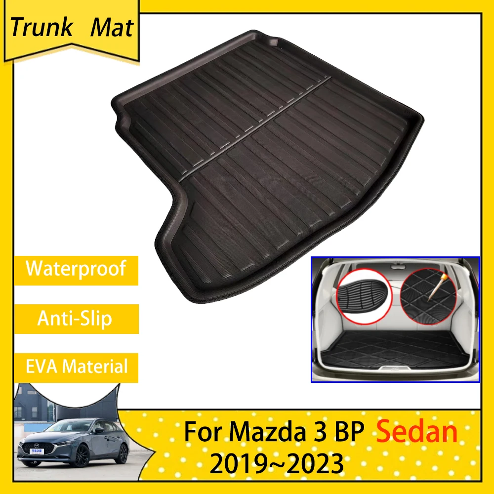 Car Trunk Floor Mats for Mazda 3 Mazda3 BP MK4 Sedan 2019 2020 2021 2022 2023 Accsesories Waterproof Rear Boot Tray Cargo Carpet