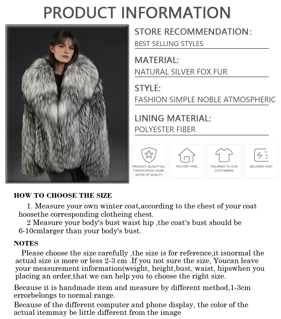 Chaqueta de piel de zorro natural con cuello vuelto, chaqueta de piel de zorro plateado auténtico, chaquetas de invierno para mujer, prendas de abrigo de piel auténtica de lujo