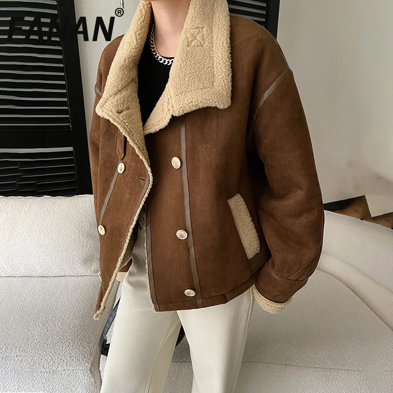 

FANAN темпераментные теплые пальто из искусственного меха женские двубортные с лацканами с длинными рукавами офисная женская верхняя одежда модная зимняя новинка 2025