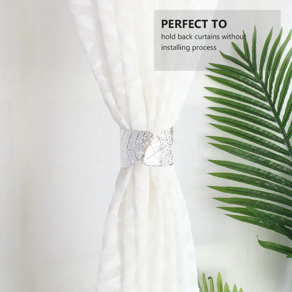 

2Pcs Curtain Fastener Alloy Leaf Shape Decorative Tiebacks Elegant Buckles for Home Hotel Restaurant Curtain Fastener