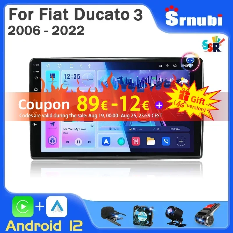 

Srnubi 2Din Android 12 Car Radio for Fiat Ducato 3 2006 - 2022 Wireless Carplay Stereo Multimedia Player 4G WIFI GPS Head Unit