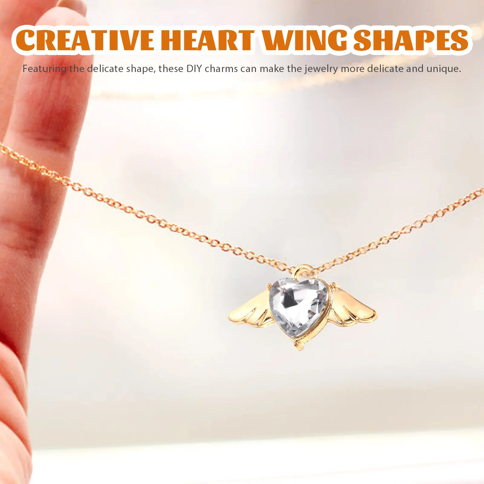 

10Pcs Heart Wing Charms Diamond Wing Pendant Creative DIY Jewelry Making Supplies for Necklace Bracelet Earring