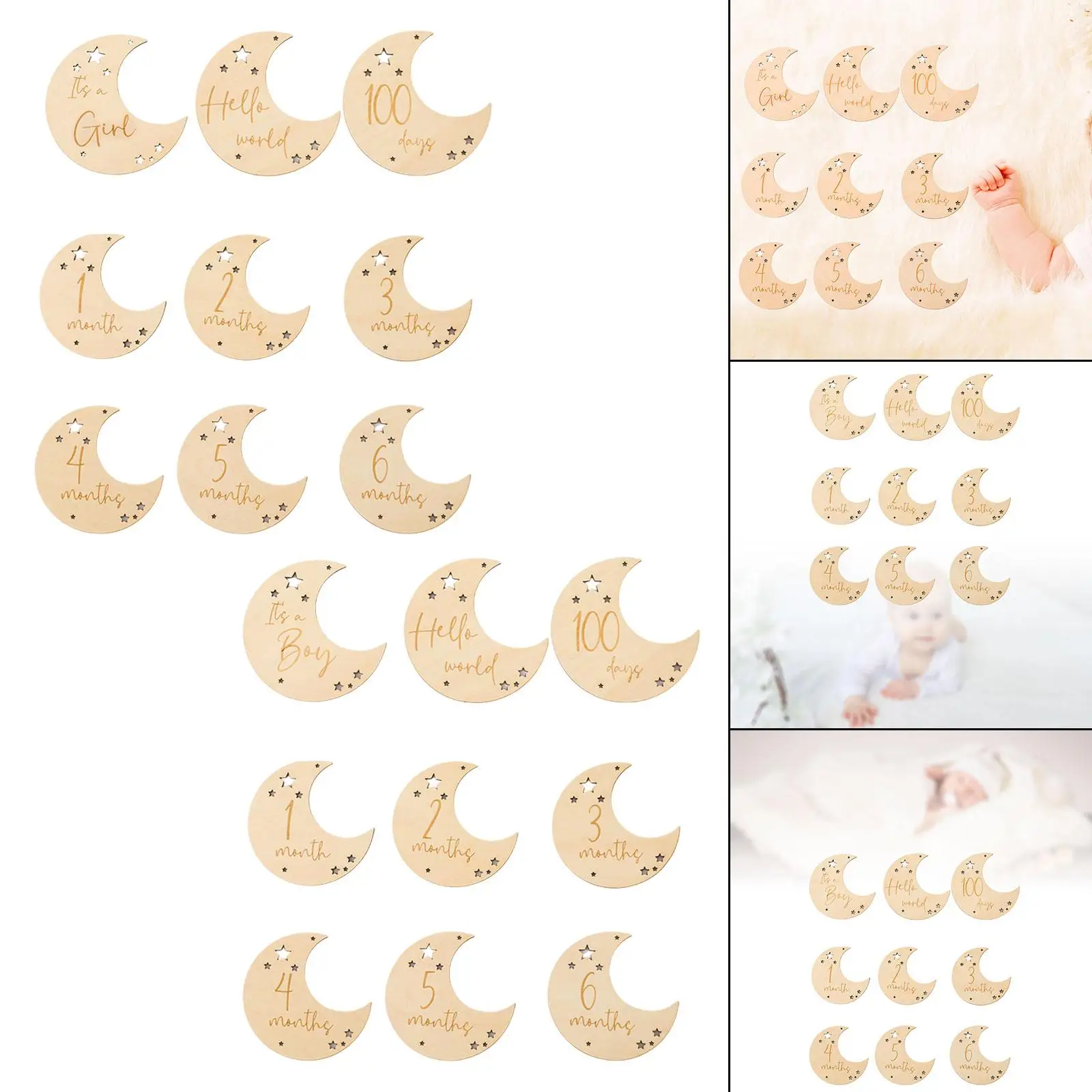 9Pcs Wooden Milestone Photo Card Adorable Baby Months Signs Baby Birth Announcement Cards for Children Boys Toddlers Baby Girls