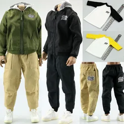 1/6 Scale Male Casual Loose Hooded Jacket Overalls Sweatpants Splicing T-shirt for 12inch Action Figure Body Model