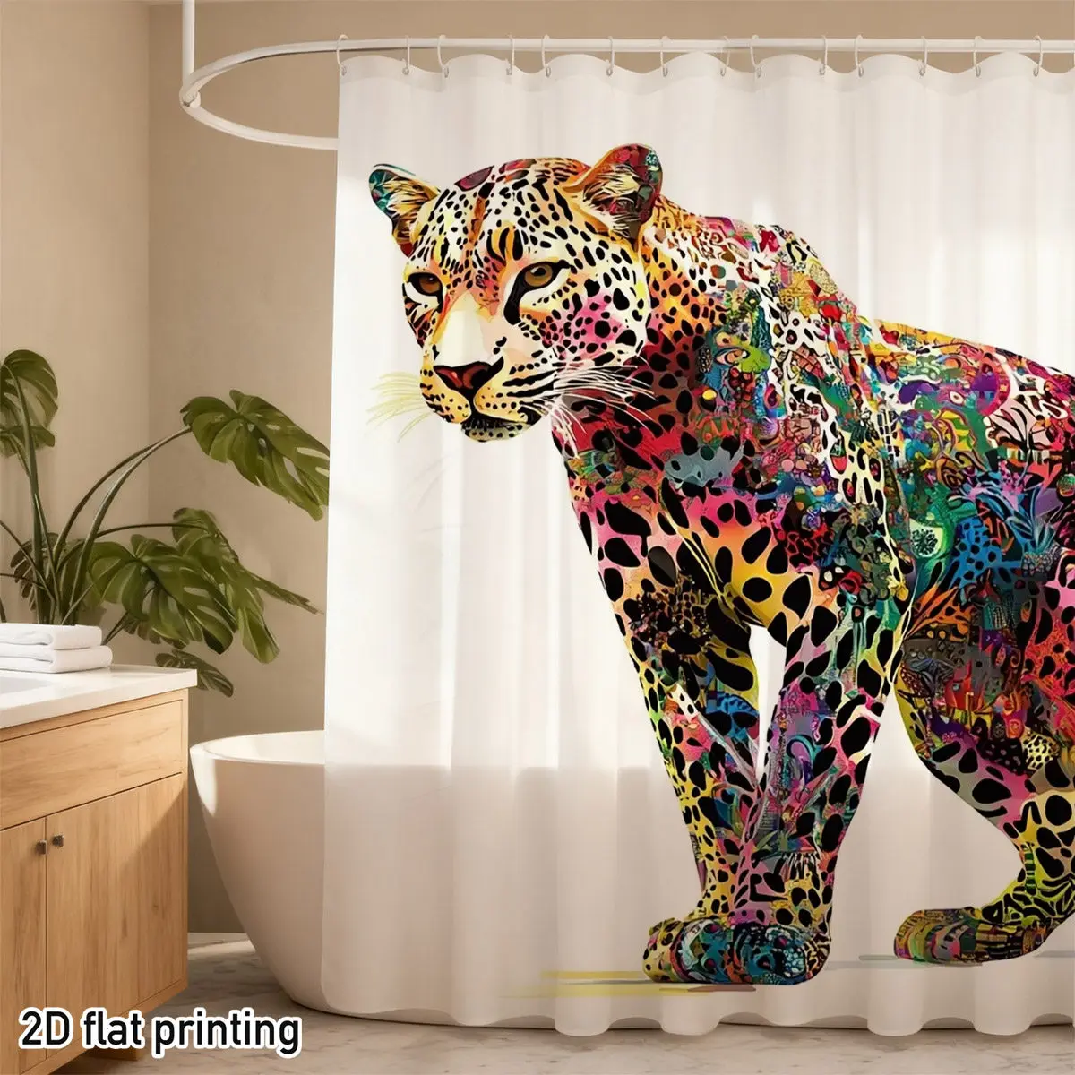 

Vibrant Abstract Leopard Shower Curtain Multicolor Psychedelic Animal Print Polyester Modern Bathroom Decor