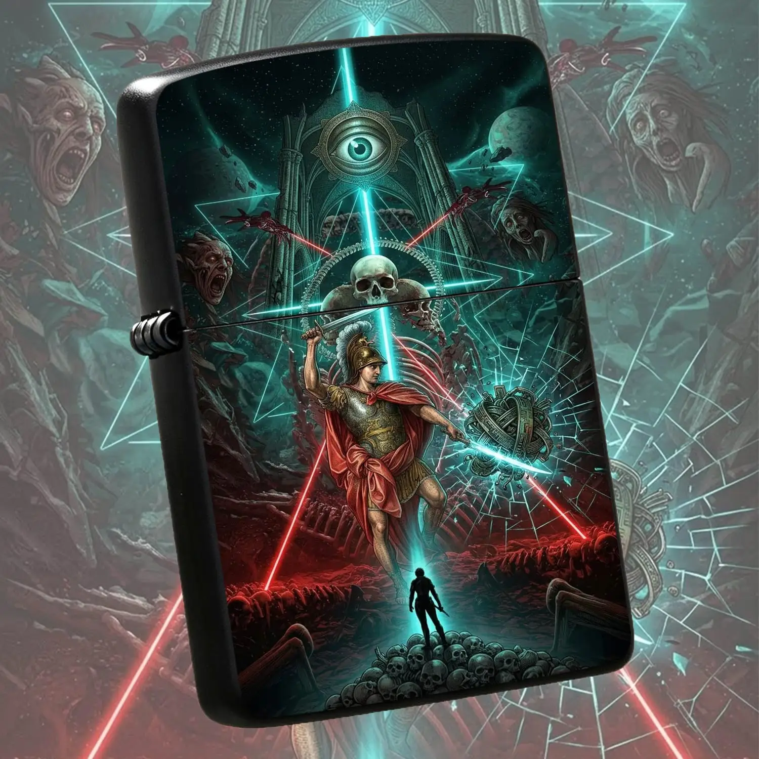 English: Dark Fantasy Roman Themed Lighter, All-Seeing Eye Skull Interstellar Creative Accessory, Hardcore Aesthetic Decor Piece, Multi-scenario Usable Unique Collectible Gift For Enthusiasts Of  A Humorous And Interesting Lighter