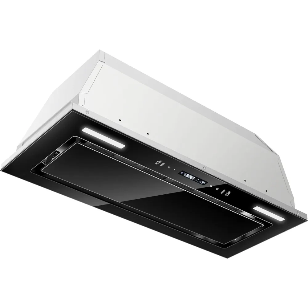 Range Hood Insert 30 Inch 800 CFM, Built-in Vent Hood Black Glass Gesture & Touch Control Kitchen Exhaust Fan,