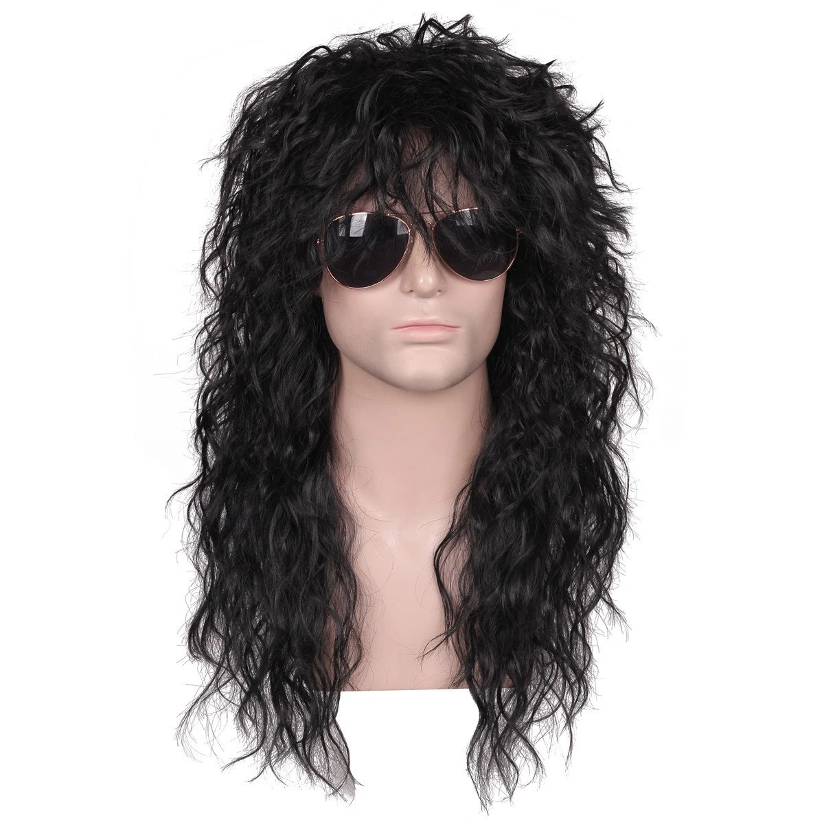 Peluca larga y rizada de 24 pulgadas para hombre, cabello no humano, estilo Rock Heavy Metal, fiesta, Halloween, Anime, vestido, fibra, 80s