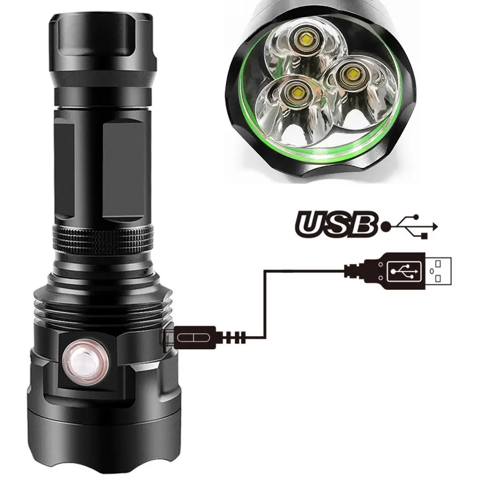 

Tactical Flashlight High Brightness 3800LM 6 Modes USB Flashlight 18650 26650 Rechargeable Flash light Torch