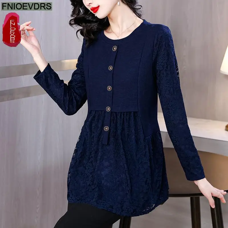 M-5XL Lace Velvet Top Women Autumn Winter French Design Elegant Office Lady Work Button Shirt Casual Slim Retro Peplum Blouses