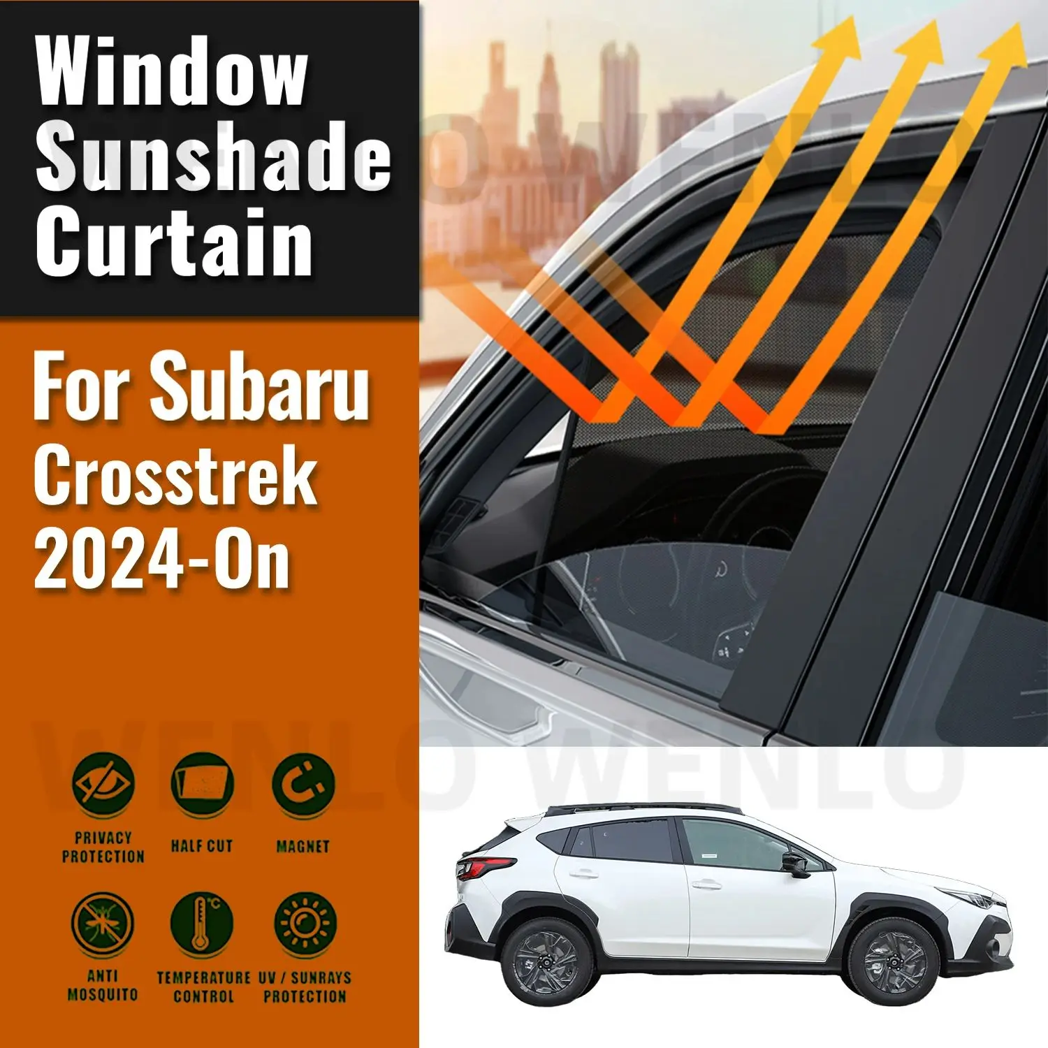 

For Subaru Crosstrek 2024 Car Sunshade Shield Magnetic Front Windshield Frame Blind Curtain Rear Side Window Sun Shade Visor