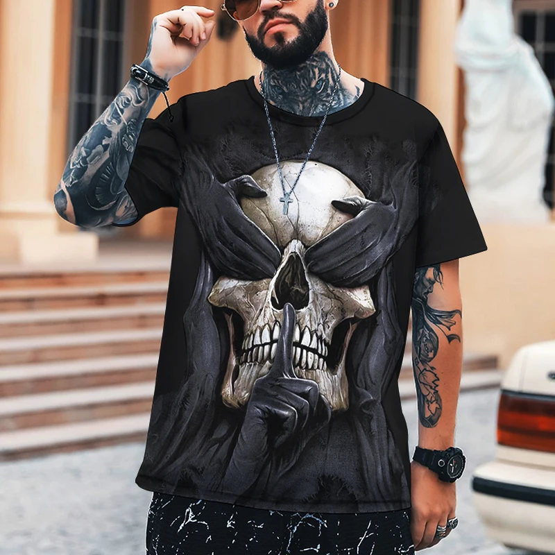الربيع الصيف 2022 الرجال ثلاثية الأبعاد تي شيرت مطبوع 100% لايكا البوليستر الرعب الجمجمة نمط يدعم حجم الدهون S-5XL 2022 العلامة التجارية تي شيرت