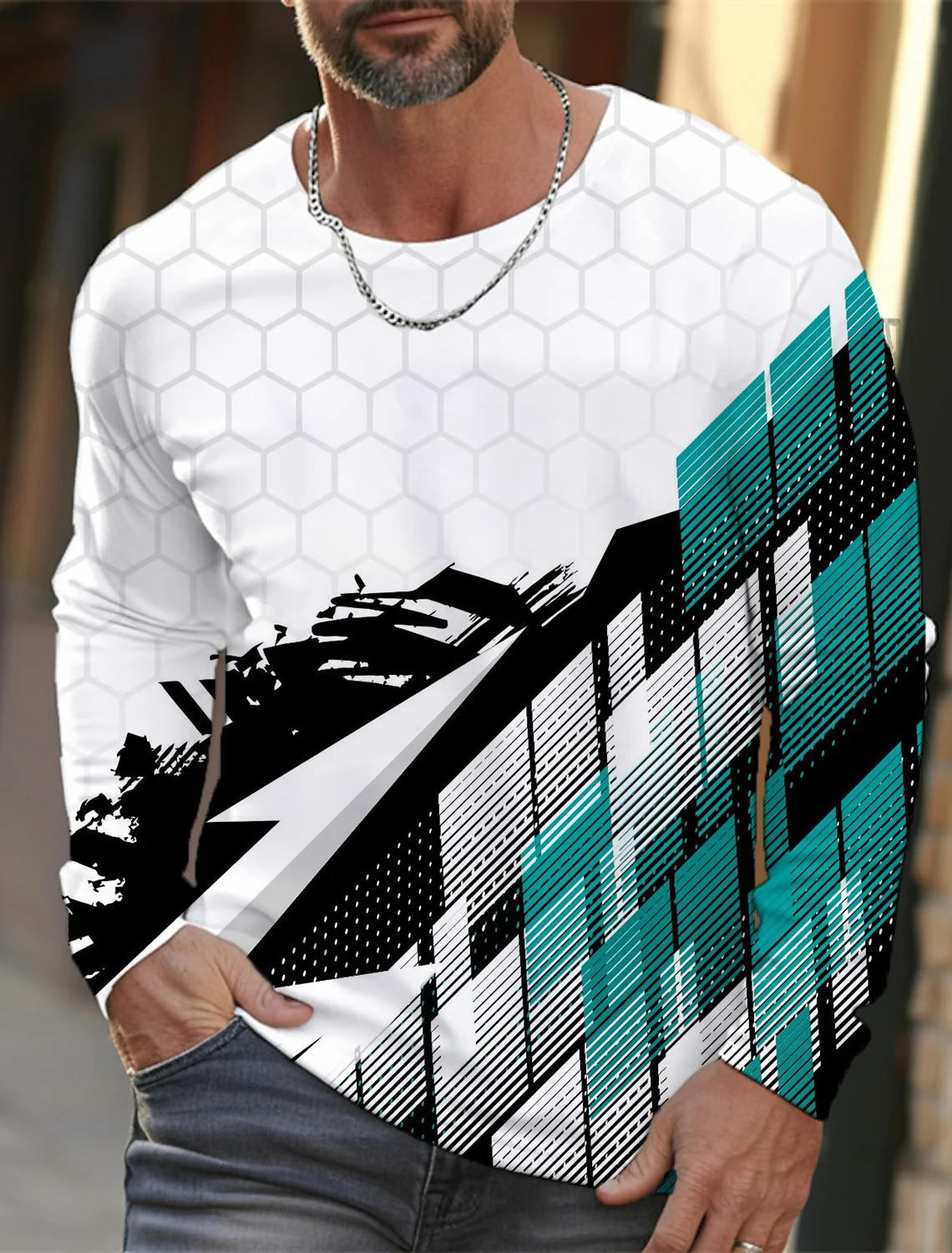 

2025 Men's Sports Long Sleeve T-Shirt 3D Print Geometric Simple Design Round Neck Tees Autumn Casual Quick Dry Fashion Daily Top