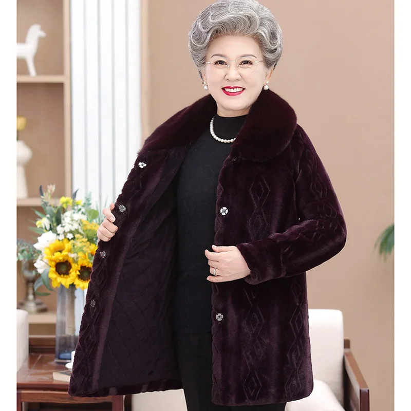 

Elderly Grandma's Winter Jacket High-quality Thicken Warm Fur Coats Noble Mother Imitation Mink Overcoat Women Fur Jackets 5XL