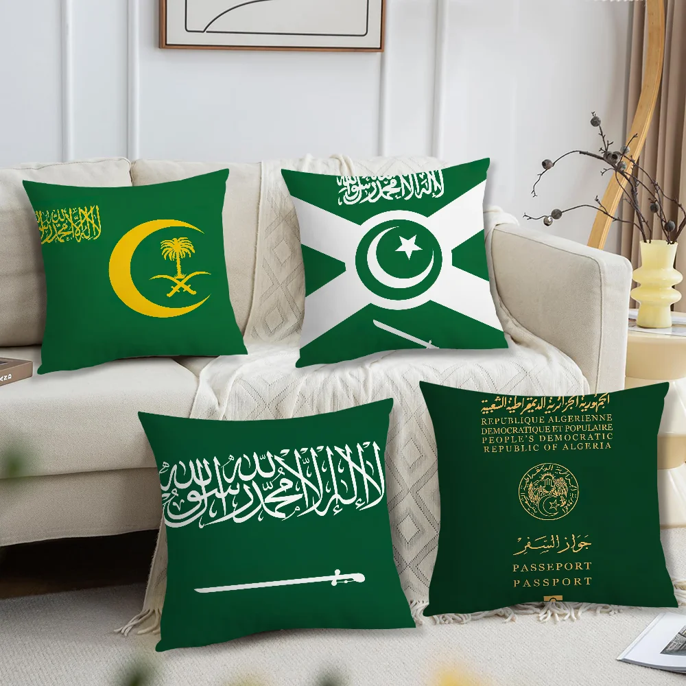 Saudi A-Arabia Flag cushion cover Living Room Accent Couch Back Support Square Lounge Restful Nap Companion Pillow Case