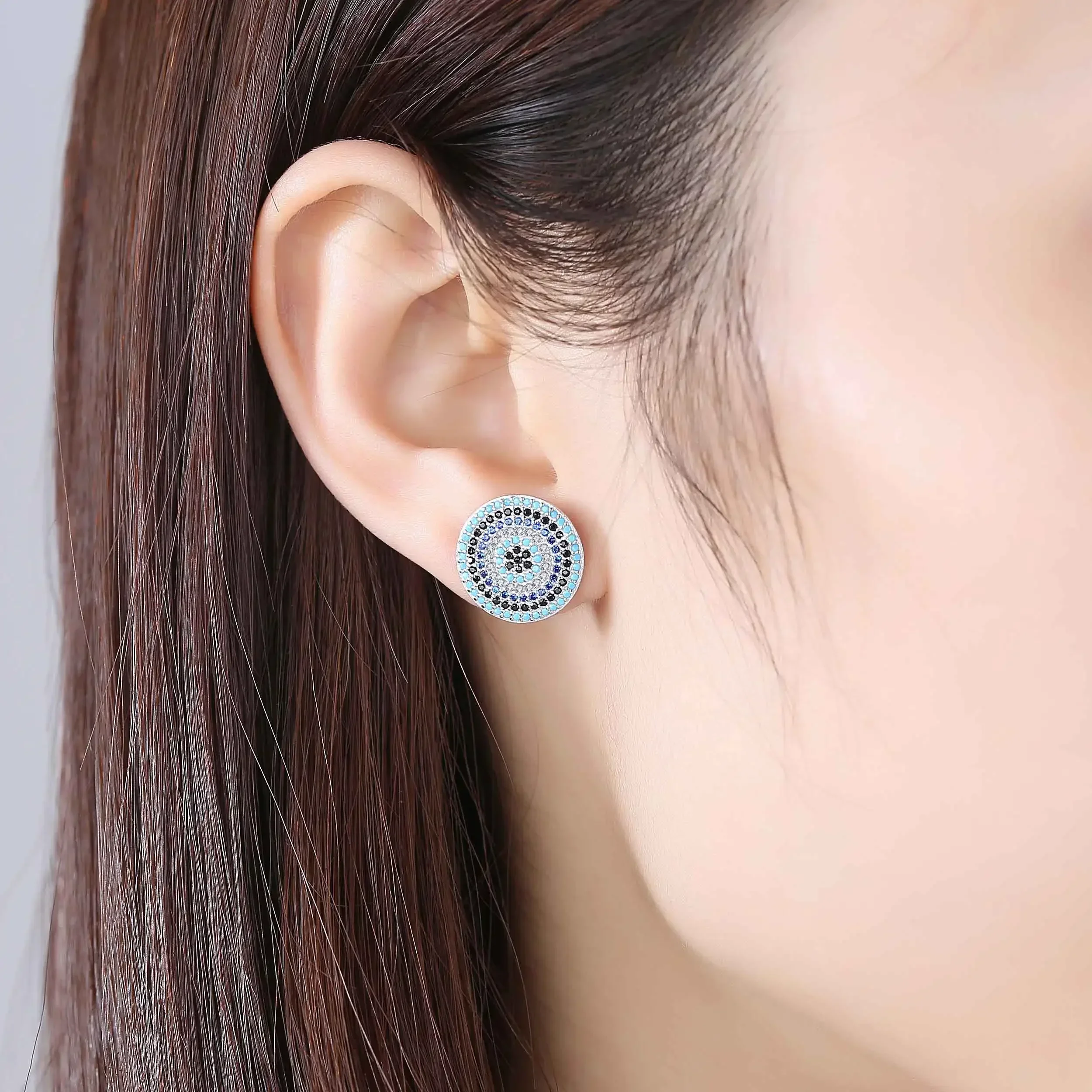Kaletine 925 Sterling Silver Evil Eye Earrings For Women Blue Stone CZ Crystal Lucky Turkey Stud Earrings Jewelry Fashion