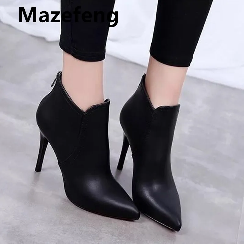 Women Sexy Pointed Toe Super High Heels Ankle Boots Autumn Winter Warm Short Plush Booties Woman Shiny Sequin Botas Mujer 2021