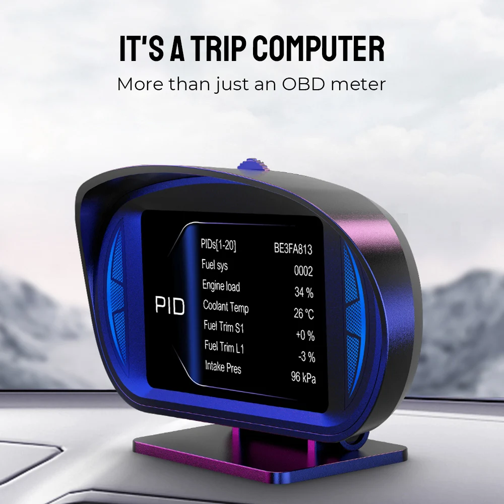 Overspeed Alarm OBD2 GPS Speedometer P2 Dual System HUD Slope Tilt Meter Car Head Up Display Security Alarm Turbo Brake Test