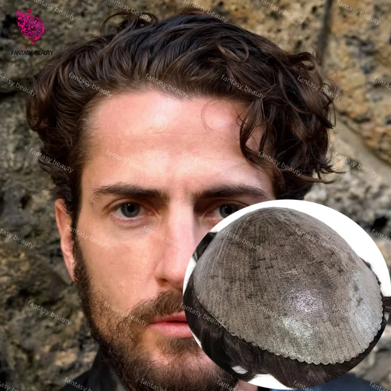 

Натуральный фронтальный супер 0,1 мм PU инъекция микрокожа мужской парик 100% человеческие волосы парик # 1b20 # 1b30 Черно-коричневый капиллярный протез